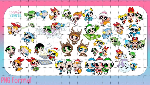 Christmas Powerpuff Girls PNG Files Hand Drawn Bubbles Blossom Buttercup