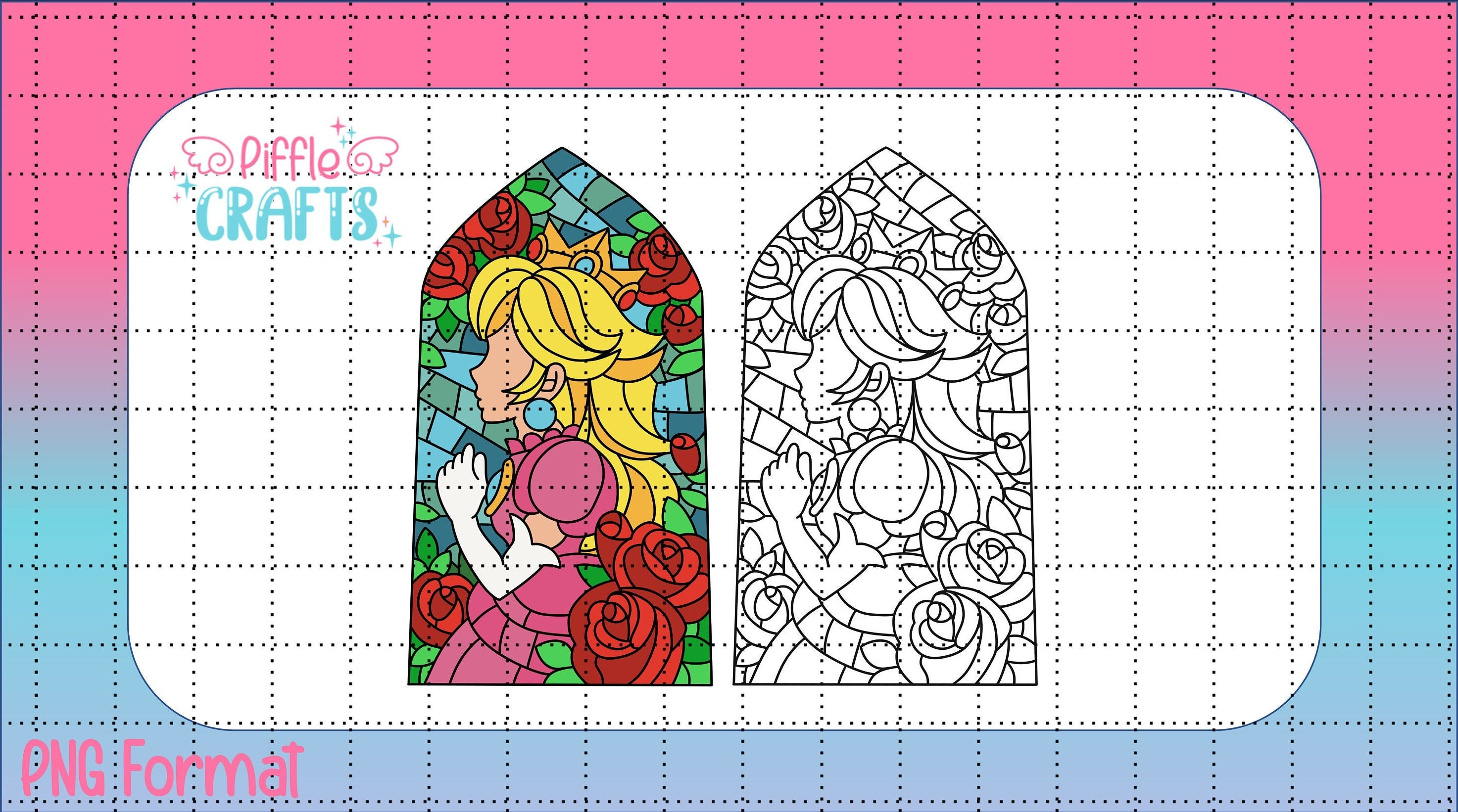 Princess Peach Stained Glass Window PNG Color/black & White Mario ...
