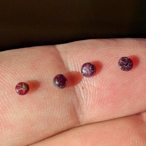 Ronde cabochons met robijnrode trapiche, vierdelig, Mong Hsu, Myanmar, in totaal 0,68 karaat, rondingen van 2,8-3,2 mm
