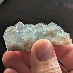 Blue Cubic Fluorite Cluster on Matrix, Blanchard Mine, Bingham, Hansonburg District, Socorro County, New Mexico, USA, Small Cabinet Specimen