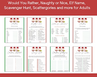 Printable Christmas Party Games for Adults and Teens, Would You Rather, Elf Name, Entertaining Games, Christmas Party Entertainment 12 pages