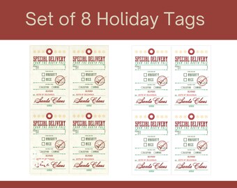 From Santa Gift Tags, Special Delivery From Santa Christmas Gift Tag - Printable Christmas Gift Tag, Holiday Gift Tag, Vintage Holiday Tags