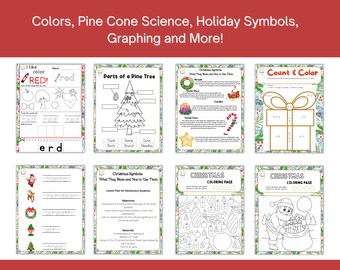 88 Page Christmas Unit Study with Pinecone Science Study! Math, ABC's, Wide Age Range, Group Learning, Holiday Symbols, Coloring, Crafts