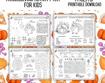 Thanksgiving Activity Sheets for Kids - Set of 4 - Printable