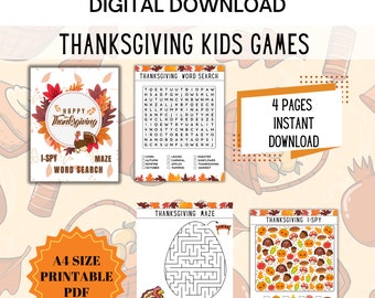Thanksgiving Day Activities for Kids, Fall Word Search, I SPY Game, Autumn Maze, Teacher Activities for Fall, Thanksgiving Games