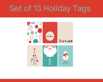 Blue and Red Fun Christmas Tags Set of 13, Holiday Gift Tags, Printable Gift Tags, Seamstress holiday gift tags