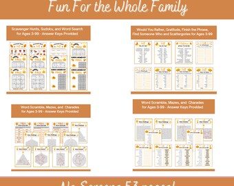 Thanksgiving Game MEGA Bundle- Word Scramble, Scavenger Hunts, Scattergories and More 53 pages of  Printable Thanksgiving Games & Activities