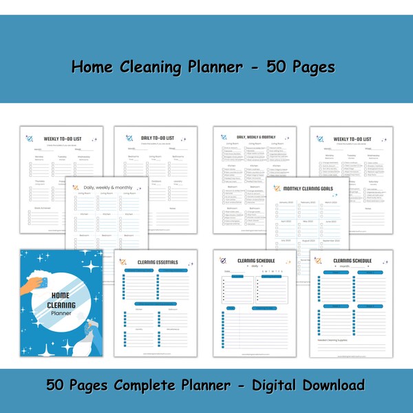 Mega Bundle di pianificatori di pulizie domestiche per tutto l'anno, pianificatore di pulizie completo, organizzazione, decluttering e altro ancora - 50 pagine