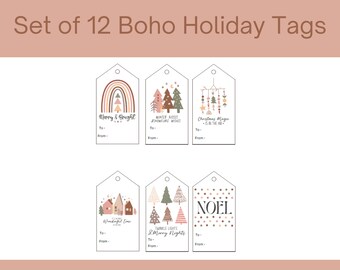 Boho Christmas Gift Tags, Boho Holiday Gift Tags, Set of 12 Boho Christmas Tags, Teen Christmas Gift Tags