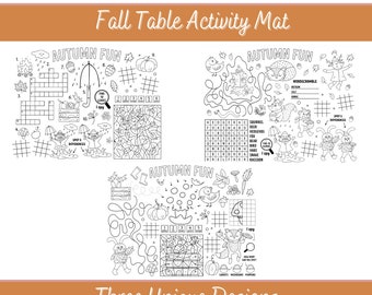 Set of Three Unique Fall Activity Table Mats - Available in Letter, Legal and A4 - Fun for all ages!