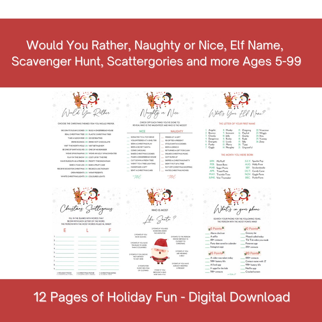 Printable Christmas Party Games for All Ages Would You - Etsy