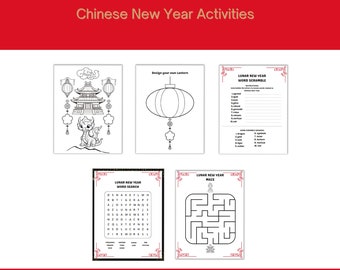 Lunar New Year Worksheets, Chinese New Year Activities for Children, Dragon Paper Bag Puppet, Red Envelope Gift, Chinese Lantern