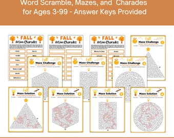 Thanksgiving Game Bundle 1 - Word Scramble, Charades and Maze Fall Holiday Games Printable Thanksgiving Games Thanksgiving Activities