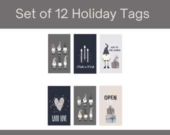 Gnome Holiday Tags, Gray and Beige Christmas Tags, Gnome Christmas Tags, Neutral Christmas Gift Tags, Minimalist Holiday Tags, Printable Tag