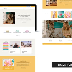 Wordpress Theme - LIBERTY - Simple 4 Page Website Design + Wordpress Blog - 100% Customizable - Wordpress Blog Template - Yellow Pink Blue