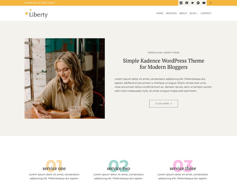 Liberty Wordpress Theme Fully Customizable Website Template Simple 4 Page Wordpress Blog Bright & Colorful Aesthetic Responsive Design image 2