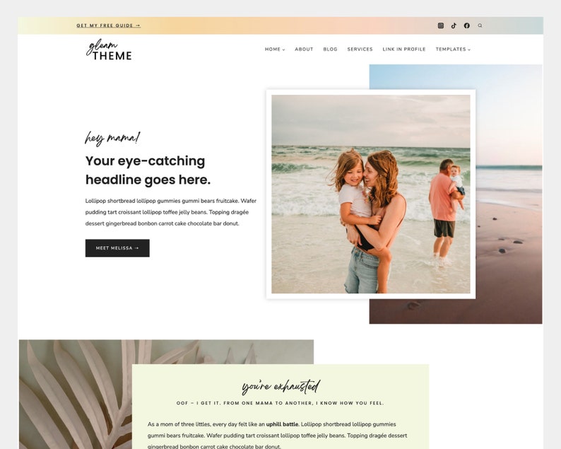 Gleam Wordpress Theme Customizable Website Design using free Kadence Blocks 8 Page Responsive Bright & Modern Aesthetic image 2