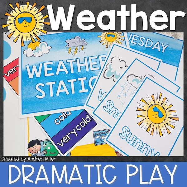 Dramatic Play Weather Station, Pretend Play, Classroom dramatic play, home dramatic play, preschool printable, kindergarten printable