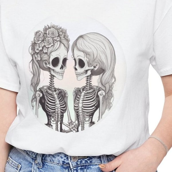 Aesthetic Skeleton Lesbian Couple T-Shirt / Queer Love Apparel / Bridal Party Outfit