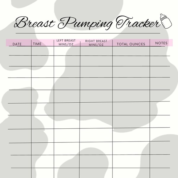 breast pumping tracker, digital download, printable, reusable, stay on track with breast feeding schedule