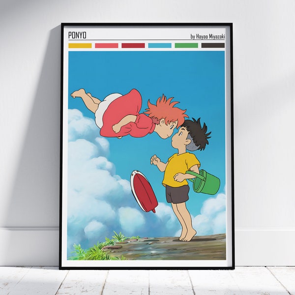 Ponyo and Sosuke Print, Studio Ghibli Anime Poster, Hayao Miyazaki Wall Art