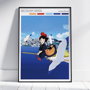 Kiki - Consegne a domicilio, Stampa Studio Ghibli, Poster Studio Ghibli, Poster Anime da parete, Film di Hayao Miyazaki, Kiki, Jiji, Stampa artistica da parete
