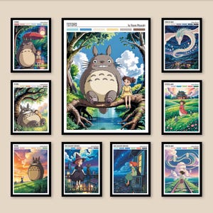 Set de pósteres de Studio Ghibli, póster de El viaje de Chihiro, lámina de Studio Ghibli, película de Hayao Miyazaki, arte mural de Totoro, póster de Totoro, Kiki, Jiji, Tombo