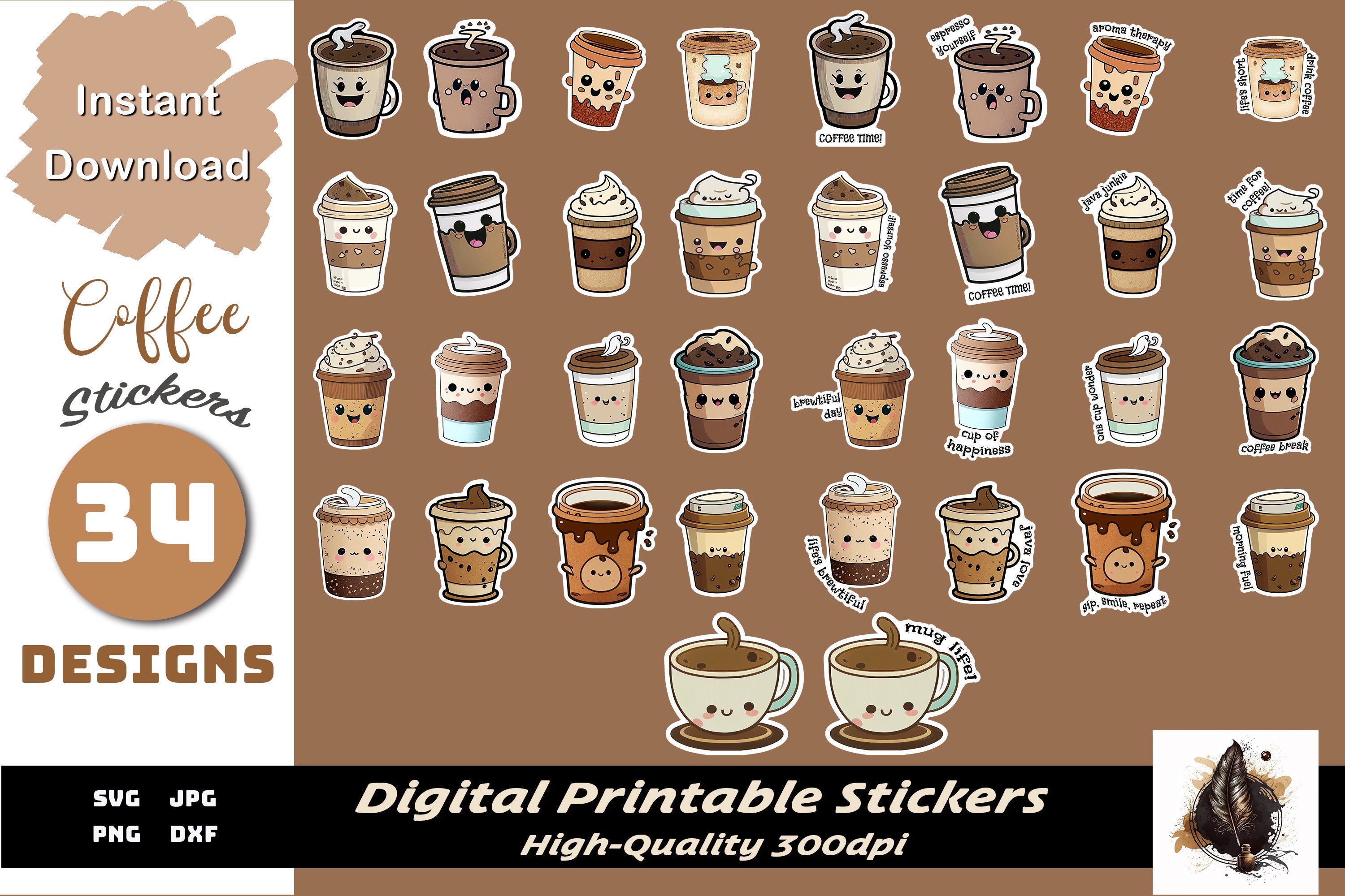 COFFEE Sticker Bundle Cute Coffee Sticker of Coffee Sticker Pack Svg