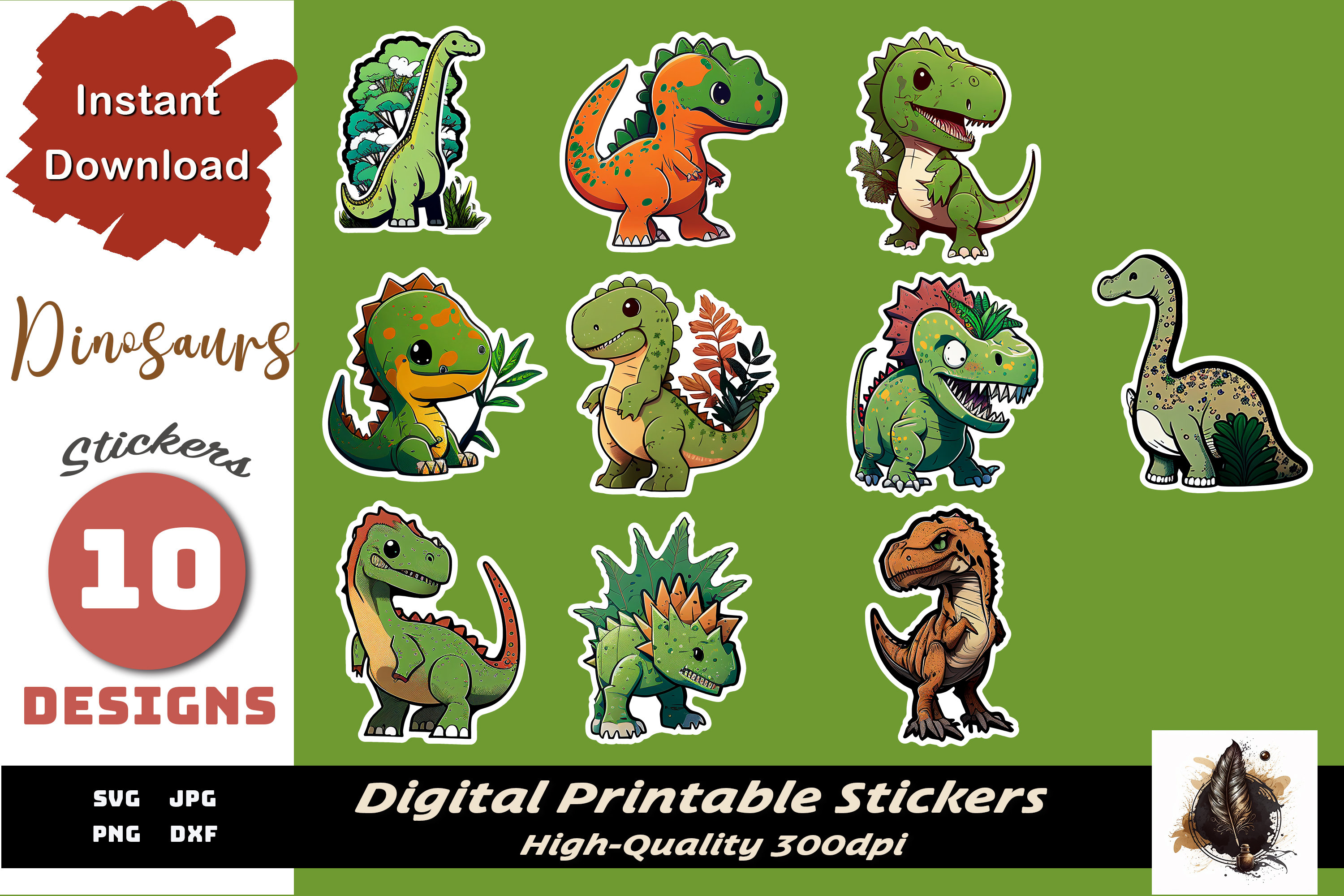 Cute Dinosaur Sticker Bundle Dinosaur Sticker of Dinosaurs Sticker Pack