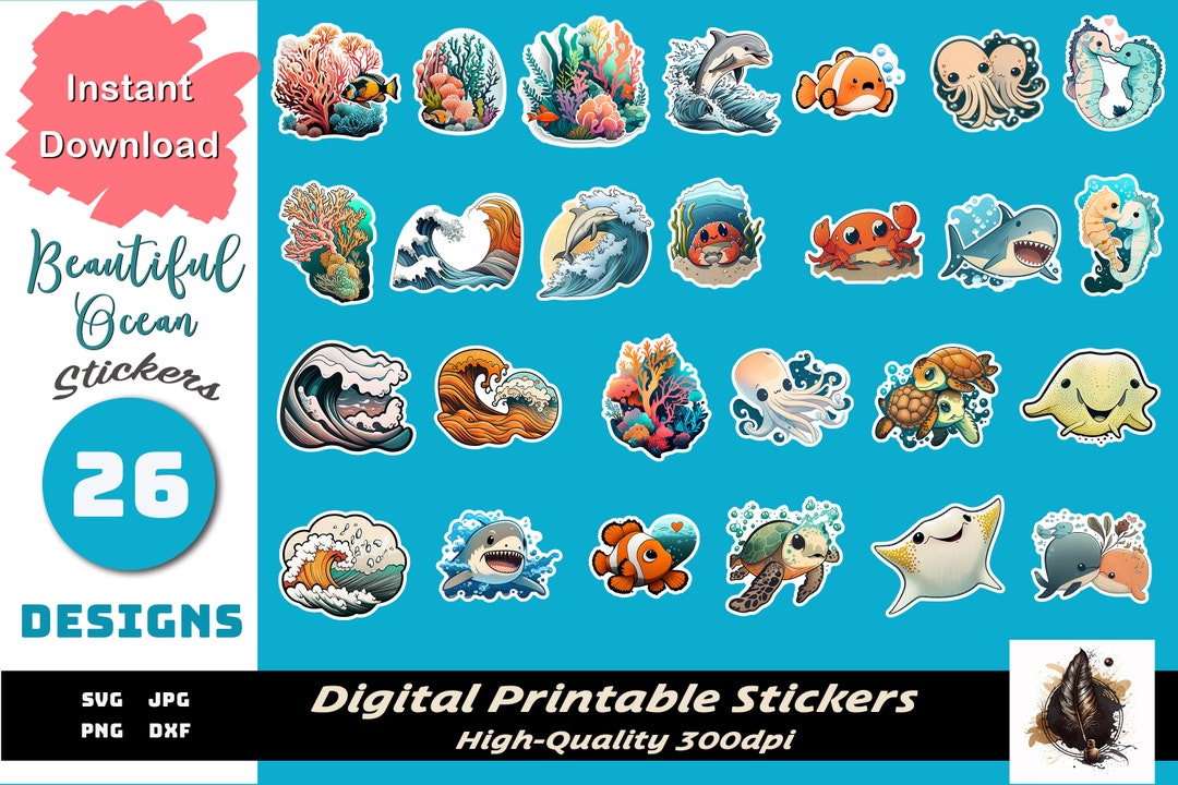 Undersea Animal Sticker Bundle Underwater Sticker Digital Etsy