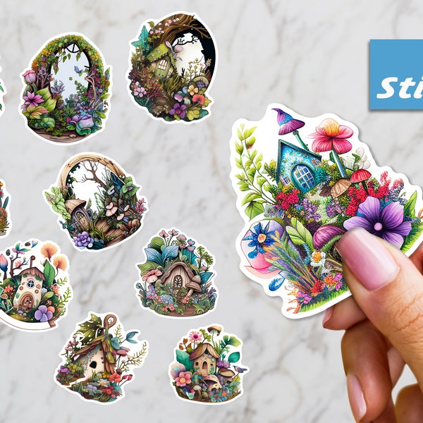 Cute Fairy House 10 Piece Matte fairy Sticker pack Laptop Notebook Journal fairy garden sticker vinyl sticker bundle fairy land matte stick