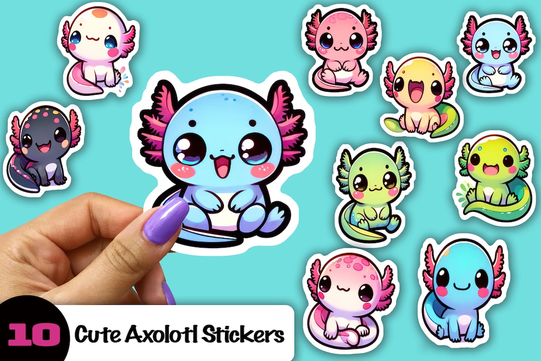 Cute Axolotl Sticker Pack Matte or Water Resistant Sticker Etsy