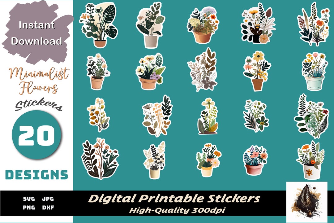 Minimalist Plant Sticker Bundle of Plant Sticker Svg Files for Cricut