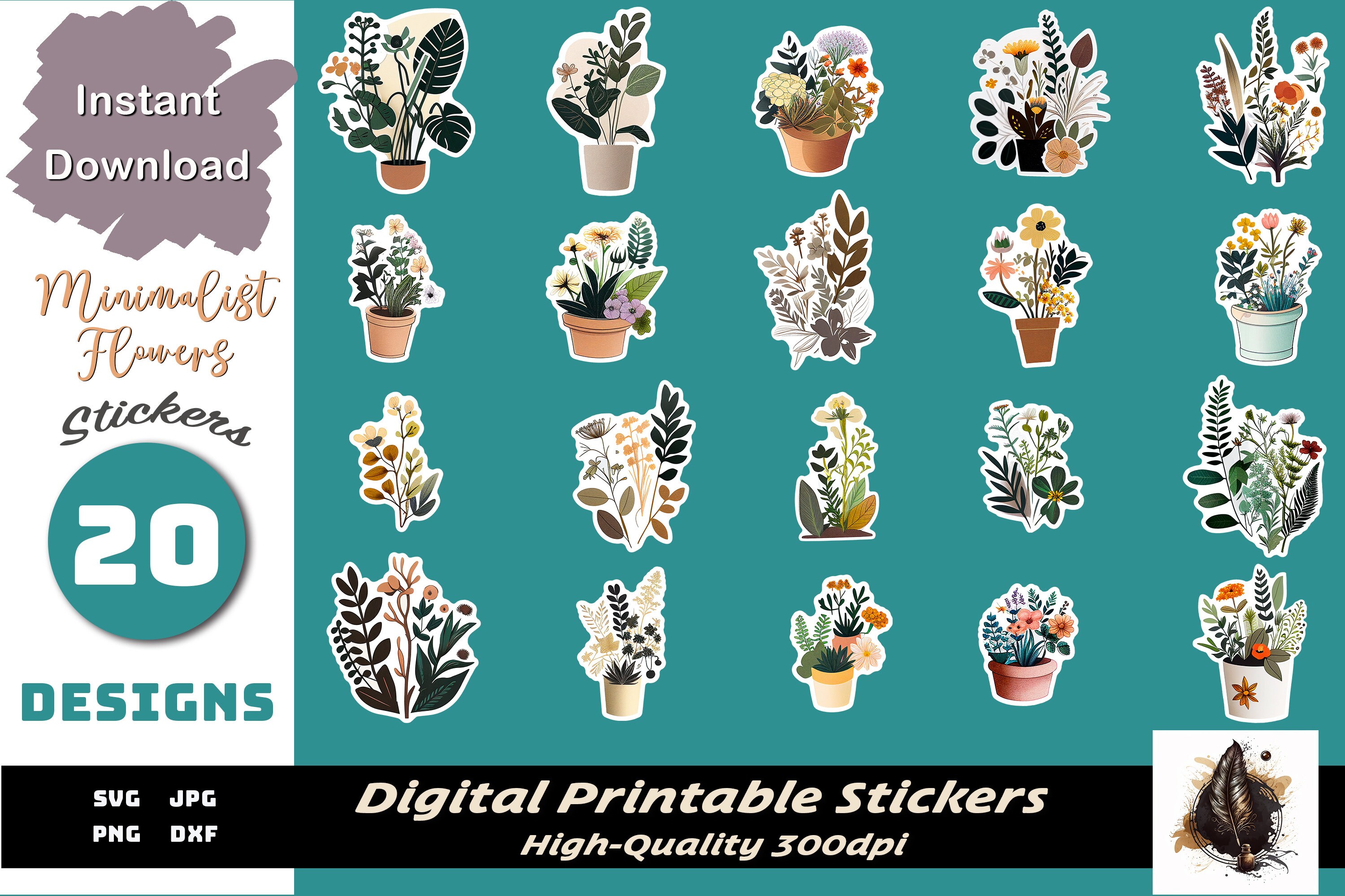 Minimalist Plant Sticker Bundle of Plant Sticker Svg Files for Cricut