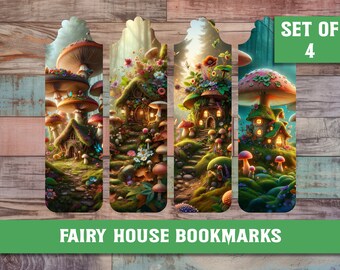 Fairy House Bookmark Set of 4 bookmarks reading lover bookmark book lover bookmark mushroom bookmark reading bookmark for reading kids gift