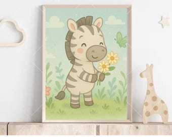 Cute zebra animated children's wall art