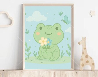 Cute animated frog children's wall art