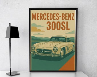 Retro Mercedes Benz 300SL digital download poster