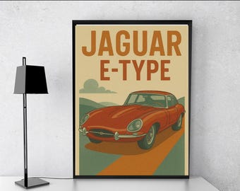 Retro Jaguar E-Type digital download poster