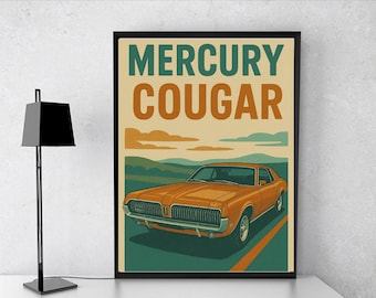 Retro Mercury Cougar Car digital download poster