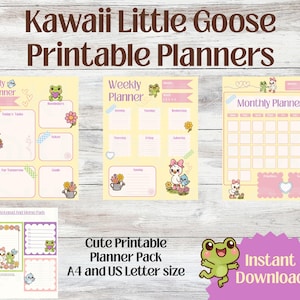 Kawaii Little Goose Printable planner, cute planner, daily planner, monthly planner, weekly planner, Baby Goose Planner, Cottagecore Planner