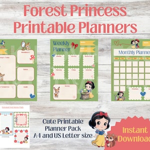 Forest Princess Printable planner, cute planner, daily planner, monthly planner, weekly planner, Princess Planner, kawaii Planner