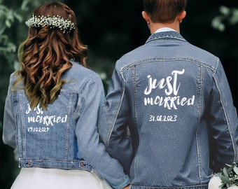 Recién casados denim pareja chaquetas novia novio jean chaqueta personalizada chaqueta de boda recién casados chaqueta jean