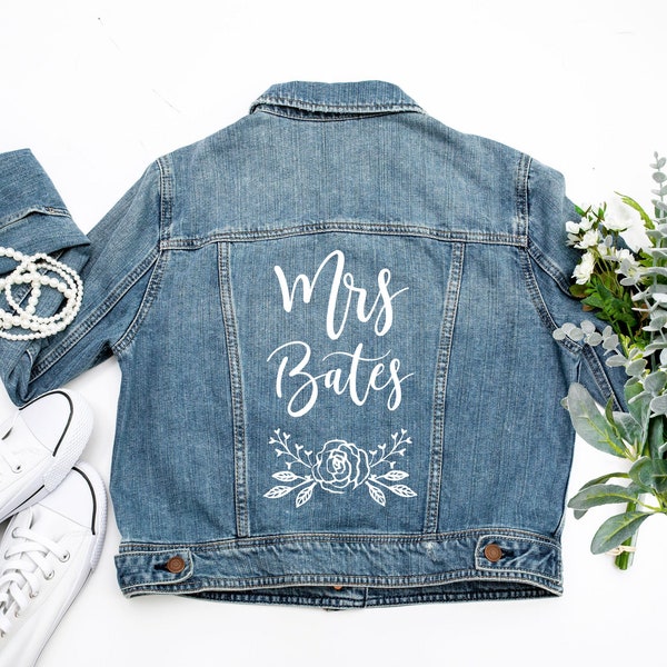 Gift for Bride Jacket for Wedding, Personalised Mrs Jacket, Custom Wedding Jacket Denim, Bride Jean Jacket Surname