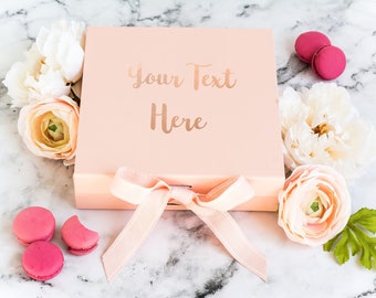 Real Foil Print! Custom Text Gift Box, Personalised Gift Box in Pink and Black with Real Foil, Happy Birthday Gift Box Any Text Box