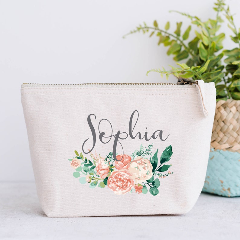 Personalized Bridesmaid Cosmetic Bag: Floral Hen Party Gift image 3
