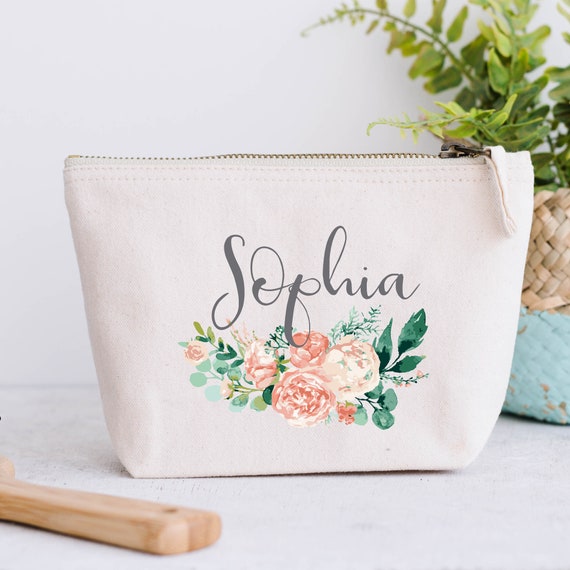 Personalized Bridesmaid Cosmetic Bag: Floral Hen Party Gift