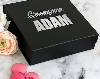 Personalisierte Groomsman Geschenkbox, Black Box, Hochzeit Gastgeschenk