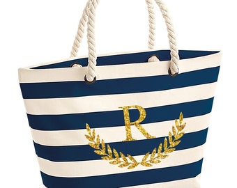 Bridesmaid Tote Personalized, Monogram Tote Bag for Bridesmaid Gift Marine Theme Rope Strap Navy Bag Custom Personalised Tote