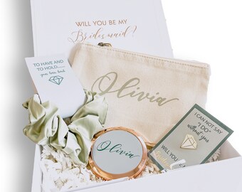 Boîte cadeau pour proposition de demoiselle d'honneur vert sauge, boîte de demoiselle d'honneur de luxe vert émeraude, coffret cadeau de demoiselle d'honneur personnalisé